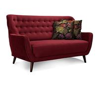 Cavadore Abby Canapé 2 Places avec Capitonnage à Boutons, Style Rétro, Aspect Velours, 153 x 89 x 88 cm, Rouge