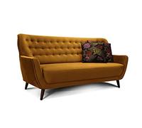 Cavadore Abby Canapé 3 Places avec Capitonnage à Boutons, Style Rétro, Aspect Velours, 183 x 89 x 88 cm, Doré
