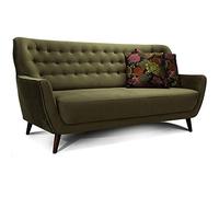 Cavadore Abby Canapé 3 Places avec Capitonnage à Boutons, Style Rétro, Aspect Velours, 183 x 89 x 88 cm, Vert