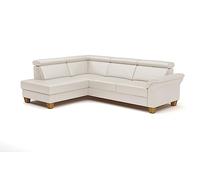 CAVADORE Ammerland Canapé d'angle en Cuir avec méridienne/Canapé Maison de Campagne avec Ressorts + tête de lit réglable / 245 x 84 x 194 / Cuir Blanc