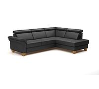 CAVADORE Ammerland Canapé d'angle en Cuir avec méridienne/Canapé Maison de Campagne avec Ressorts + tête de lit réglable / 245 x 84 x 194 / Cuir Noir