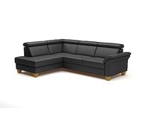 CAVADORE Ammerland Canapé d'angle en Cuir avec méridienne, pour Maison de Campagne, avec Ressorts et tête de lit réglable, 245 x 84 x 194 cm, en Cuir Noir