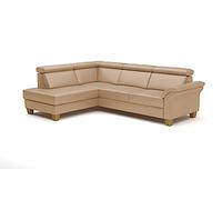 CAVADORE Ammerland Canapé d'angle en Cuir avec Ottoman/Canapé Maison de Campagne avec Ressorts + tête de lit réglable / 245 x 84 x 194 cm/Cuir Beige