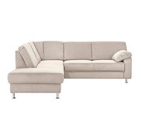 CAVADORE Belfast Canapé d'angle avec ottomane à Gauche et Coin rembourré avec Noyau à Ressort et Coffre de lit Beige Clair 243 x 88 x 218
