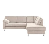 CAVADORE Belfast Canapé d'angle Droit en Microfibre avec Noyau à Ressort et Coffre de lit Beige Clair 243 x 88 x 218