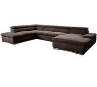 Cavadore Canapé d'angle Alkatraz XXL en forme de U, en tissu Paris Espresso, 3 places avec méridienne gauche et chaise longue à droite, 4 réglages de tête de lit, 350 x 73-94 x 226 cm
