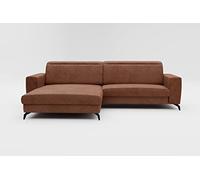 CAVADORE Canapé d'angle Bounce Aspect Cuir Vintage/Canapé d'angle avec Chaise Longue + Pieds Métal Noir Mat / 290x88x178 / Microfibre Marron Selle