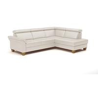 CAVADORE Canapé d'angle en Cuir Ammerland avec Ottoman/Canapé de Campagne avec Ressorts + tête de lit réglable / 245 x 84 x 194 / Cuir Blanc