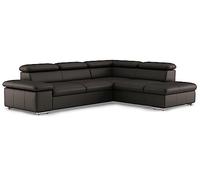 CAVADORE Canapé d'angle en Cuir Valerie avec Ottoman/Canapé d'angle avec tête de lit réglable + Pieds en métal / 272 x 73 x 226 / Cuir véritable Marron foncé
