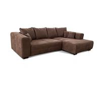 Cavadore Canapé d'angle Mavericco XXL avec Coussin de Dossier et Coussin décoratif, Chaise Longue à Droite, Style Industriel, 285 x 69 x 170 cm (l x H x P), en Microfibre, Marron