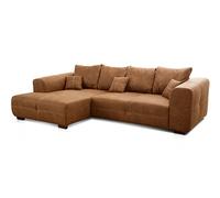 Cavadore Canapé d'angle Mavericco XXL avec Coussin de Dossier et Coussin décoratif, Chaise Longue à Gauche, Style Industriel, 285 x 69 x 170 cm (l x H x P), en Microfibre, Cognac