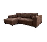 Cavadore Canapé d'angle Mavericco XXL avec Coussin de Dossier et Coussin décoratif, Chaise Longue à Gauche, Style Industriel, 285 x 69 x 170 cm (l x H x P), en Microfibre, Marron