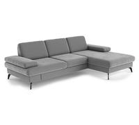 CAVADORE Canapé d'angle Moritz avec Chaise Longue, réglage de la Profondeur d'assise et Pieds métalliques Noir Mat, 275 x 82 x 171 cm, Microfibre, Gris Moyen