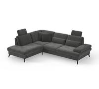 CAVADORE Canapé d'angle Moritz - Design Tendance - avec réglage de la Profondeur d'assise - Appuie-tête et Pieds en métal Noir Mat - 212 x 82-107 x 268 cm - Microfibre - Gris Olive
