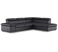 CAVADORE Canapé d'angle Valerie avec méridienne/Canapé d'angle avec tête de lit réglable + Pieds en métal / 272 x 73 x 226 / Cuir véritable Noir