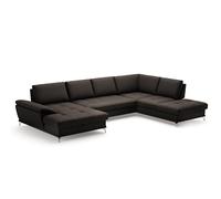 CAVADORE Castiel Salon de Jardin avec Noyau à Ressorts/Canapé avec Chaise Longue XL, réglage de la Profondeur d'assise, Pieds en métal satiné, 363 x 89 x 223 cm, en Cuir véritable, Marron foncé