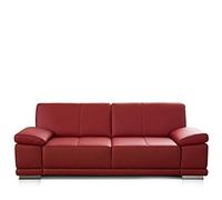 Cavadore Corianne Canapé 3 Places en Cuir Véritable avec Accoudoirs Réglables, Design Moderne, 217 x 80 x 99 cm, Rouge