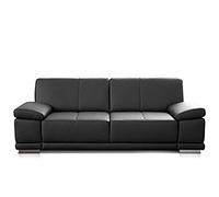 Cavadore Corianne Canapé 3 Places en Cuir Véritable avec Accoudoirs Réglables, Design Moderne, 217 x 80 x 99 cm, Noir