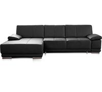 CAVADORE Corianne Canapé D’Angle Convertible, en Cuir Véritable, Fonction Couchage Et Accoudoirs Réglables, 282 x 80 x 162 cm, Noir