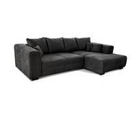 Cavadore Mavericco Canapé d'angle XXL avec Coussin de Dossier et Coussin décoratif, Chaise Longue à Droite, Style Industriel, 285 x 69 x 170 cm (l x H x P), en Microfibre, Noir