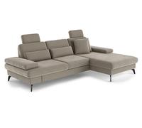 CAVADORE Moritz Canapé d'angle avec Chaise Longue, lit, Coffre de lit, réglage de la Profondeur d'assise, appuie-têtes et Pieds en métal Noir Mat / 275 x 82-107 x 171 cm/Microfibre, Beige Perle