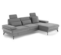 CAVADORE Moritz Canapé d'angle avec Chaise Longue, réglage de la Profondeur d'assise, appuie-têtes et Pieds en métal Noir Mat / 275 x 82-107 x 171 cm/Microfibre Gris Moyen