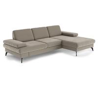 CAVADORE Moritz Canapé d'angle avec Chaise Longue, réglage de la Profondeur d'assise et Pieds en métal Noir Mat, 275 x 82 x 171 cm, Microfibre, Beige Perle