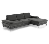 CAVADORE Moritz Canapé d'angle avec Chaise Longue, réglage de la Profondeur d'assise et Pieds en métal Noir Mat, 275 x 82 x 171 cm, Microfibre, Olive Grise