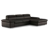 CAVADORE Valerie Canapé d'angle en Cuir avec Chaise Longue XL/Canapé d'angle avec tête réglable - Grande Chaise Longue + Pieds en métal - 286 x 73 x 174 cm - Cuir véritable Marron foncé