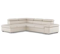 CAVADORE Valerie Canapé d'angle en Cuir véritable avec méridienne/Canapé d'angle avec tête de lit réglable + Pieds métalliques / 272 x 73 x 226 cm/Cuir Blanc