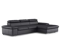 CAVADORE Valerie Canapé-lit en Cuir avec Chaise Longue XL/Canapé d'angle Convertible tête de lit + Grande Chaise Longue / 286 x 73 x 174 / Cuir véritable Noir