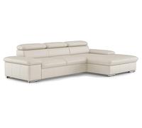 CAVADORE Valerie Canapé-lit en Cuir avec Chaise Longue XL, canapé d'angle Convertible, tête de lit réglable et Grande Chaise Longue, 286 x 73 x 174 cm, en Cuir véritable, Blanc