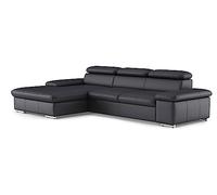 CAVADORE Valerie Canapé-lit en Cuir véritable avec Chaise Longue XL, canapé d'angle avec Fonction lit, tête de lit réglable + Grande Chaise Longue, 286 x 73 x 174 cm, en Cuir Noir
