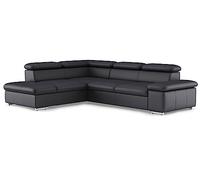 CAVADORE Valerie Canapé-lit en Cuir véritable avec méridienne/Canapé d'angle avec Fonction lit + tête de lit réglable / 272 x 73 x 226 cm/Cuir Noir