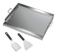 CAVATINY Plaque de cuisson en acier inoxydable - 40 x 30 x 8 cm - Plancha universelle pour barbecue à gaz Weber et barbecue au charbon de bois - Plaque de cuisson avec spatule et grattoir
