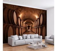 Cave À Vin Tonneaux Briques Papier Peint Panoramique Photo | Européen Industriel Symétrique Intissé Papier Peint Mural Décoration 350 x 256 cm pour Chambre Salon TV Fond