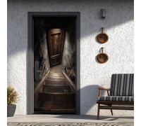 Cave Poster Porte Trompe L'oeil Escalier Stickers Porte 85x215 cm, Bois Poster de Porte Auto-AdhéSif Imperméabl Chambre Cuisine Bain Salle