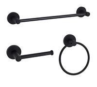Cavoli Ensemble de matériel de Salle de Bain Noir à Fixation Murale, Barre de Serviette réglable de 61 cm, Porte-Papier Toilette, Anneau de Serviette, Ensemble de Douche 3 pièces avec Coffret Cadeau,