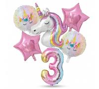 CavspkArt Lot de 6 ballons autoportants en forme de licorne 3D pour filles - Grand chiffre 6 - Étoile - Décoration de fête d'anniversaire - Thème violet rose arc-en-ciel (chiffre 3)