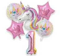 CavspkArt Lot de 6 ballons autoportants en forme de licorne 3D pour filles - Grand chiffre 6 - Étoile - Décoration de fête d'anniversaire - Thème violet rose arc-en-ciel (chiffre 1)