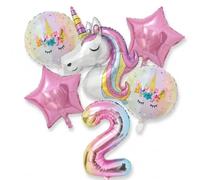 CavspkArt Lot de 6 ballons autoportants en forme de licorne 3D pour filles - Grand chiffre 6 - Étoile - Décoration de fête d'anniversaire - Thème violet rose arc-en-ciel (chiffre 2)