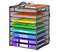 Cawukege Organiseur de Papier à 9 Niveaux avec poignée, Organiseur de Bureau de Grande capacité, Organiseur de dossiers en Maille, bac à Papier à courrier pour Salle de ole et Bureau - Noir