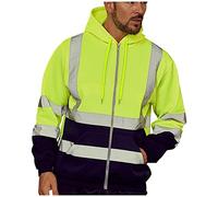 Caxndycing Veste de travail pour homme - Réfléchissant - Sweat à capuche - Fermeture éclair - Veste de sécurité - Sweat à capuche - Protection d'avertissement - Manteau à capuche