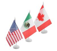 CAXUSD 3 Pièces Bannière de Table Drapeaux Usa Canada Mexique pour Fête de Football 2026, Tissu Polyester Léger Impression Vive, Décoration de Bureau et Support de Drapeau Réutilisable