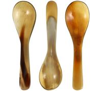CAXUSD Cuillère à dessert vintage en corne de yak 3 pièces 14 cm long manche pour usage domestique et mélange de café