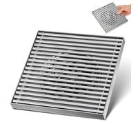 CAXUSD Grande grille d'évacuation carrée en acier inoxydable 15 x 15 cm avec tige complète pour terrasse et patio, anti-odeurs, pour tuyaux de 100/110 mm