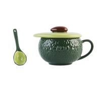 CAXUSD Set de 1 Tasse à Café en Céramique Verte avec Cuillère, Design Unique et Facile à Nettoyer, Tasse Quotidienne le Matin