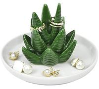CaySep Plateau en céramique pour bague en céramique aloe et cactus pour plantes, bijoux, bracelet, boucles d'oreilles, collier, plateau de rangement pour bijoux, Noël, anniversaire, fête des mères