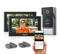 Caytail Kit Visiophone 2 Fils WiFi6 Bi-Bande, 2 Écrans Tactiles IPS 7", Audio Bidirectionnel, Caméra 1080P, Détection Humaine, Déverrouillage à Distance, Cartes RFID, Idéal pour Deux familles