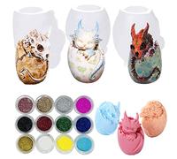 Cayway Lot de 3 petits moules en silicone en forme d'œuf de dragon pour résine, œufs de dragon, moules en silicone pour moulage de bijoux en résine, artisanat, porte-clés, décoration de la maison